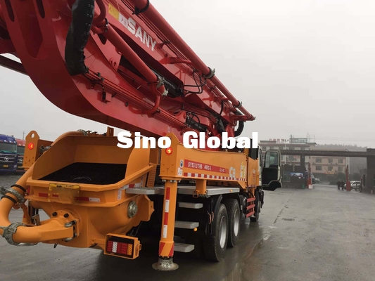 รถปั๊มคอนกรีตมือสองสีแดง ซันนี่ 46m พร้อม Isuzu แชสซี